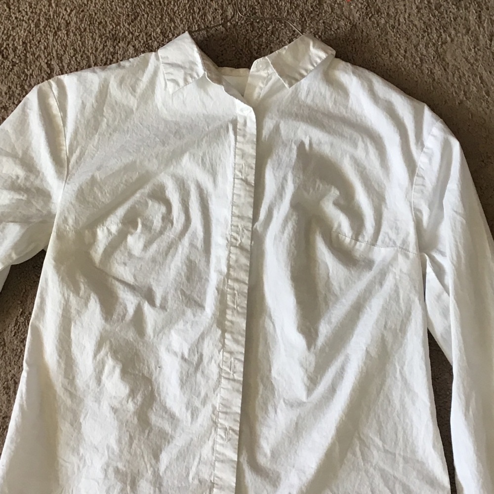 A new day white button up women’s tee